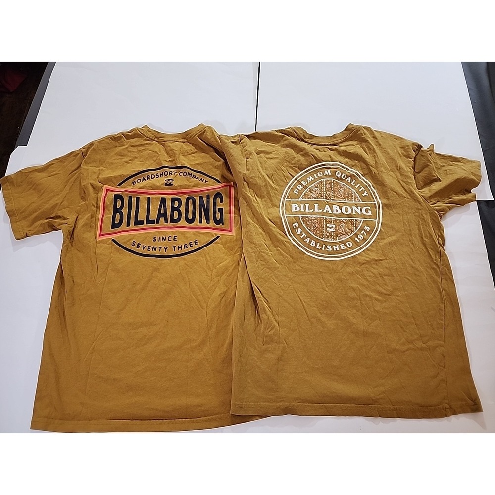 Two Billabong Rotor Fill Mustard Yellow Short Sleeve Tee Shirts Men's Size Small